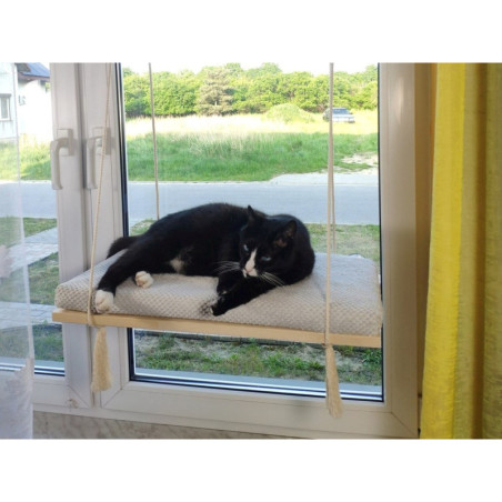 Półka drewniana, okienna dla kota, wisząca PŁASKA 75 cm SH-W-F75-G