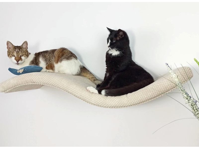 Metal Base Cat Wall Shelf WAVE 95 cm Unsymmetrical Left, SH-M-W95-UL